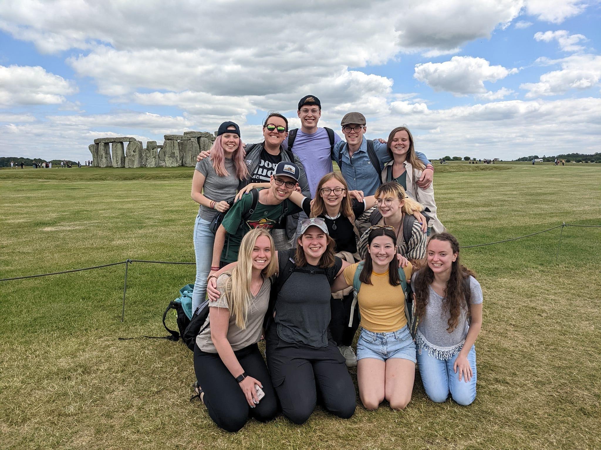 Student group posing at Stonehenge 